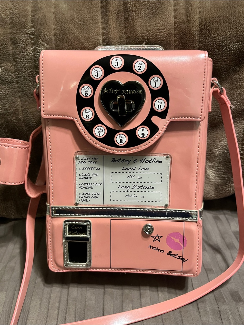 Betsey Johnson Pink Retro Telephone Coin Rotary Phone Booth Crossbody Bag